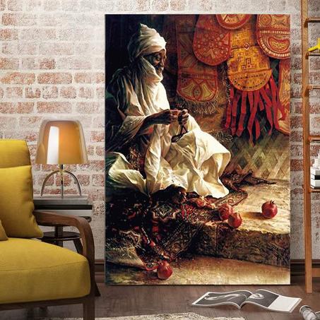 Peinture d'un vieil homme sage avec un chapelet à la main