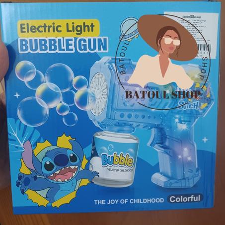 🌟 بندقية الفقاعات الكهربائية بأضواء ملونة - سحر الفقاعات مع شخصية ستيتش! 🎈