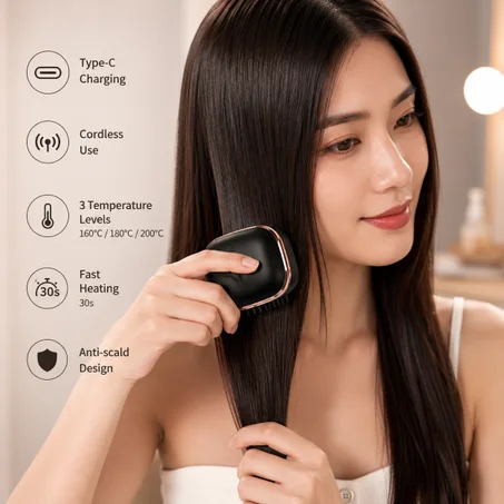 فرشاة تمليس شعر محمولة لاسلكية (Mini Cordless Hair Straightener Brush)