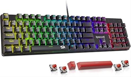 Teclado mecánico para juegos Redragon con cable, 11 modos de retroiluminación programables, interruptor rojo intercambiable en caliente, anti-efecto fantasma, teclas PBT de doble inyección, t
