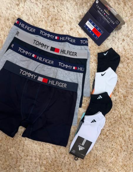 Pack Confort Coton – 4 Boxers Tommy + 4 Chaussettes Nike & Adidas