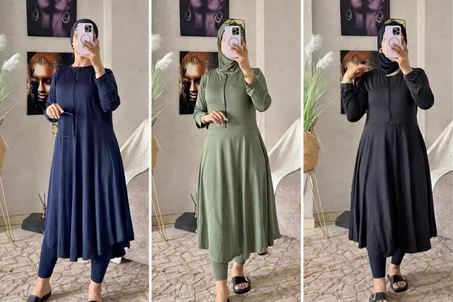 🖤✨ طقم بوركيني راقي بمقاسات كبيرة – أناقة + راحة + ستر ✨🖤