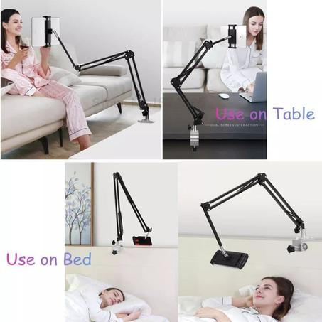 Support de bras de tablette, support de montage de table de lit bras réglable de rotation de 360° 4-13'' tablettes
