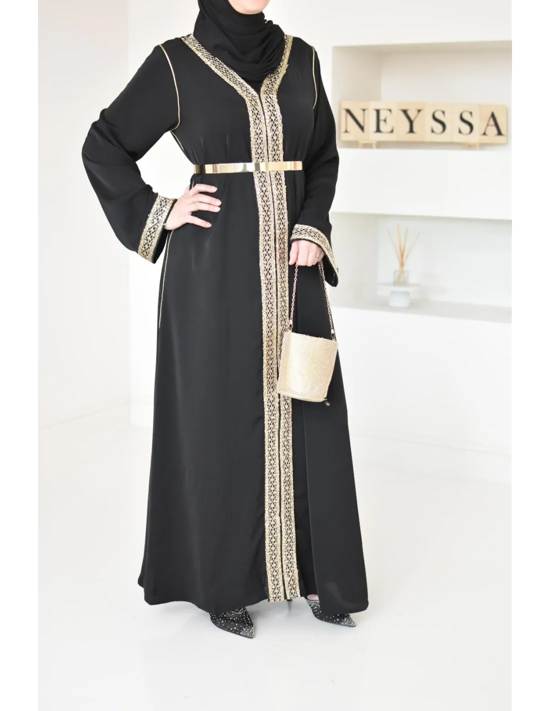 Abaya femme style caftan Nour noir