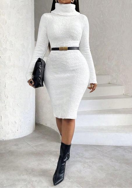 ❄️ Robe "Chaleur Veloutée" à Manches Longues et Col Roulé