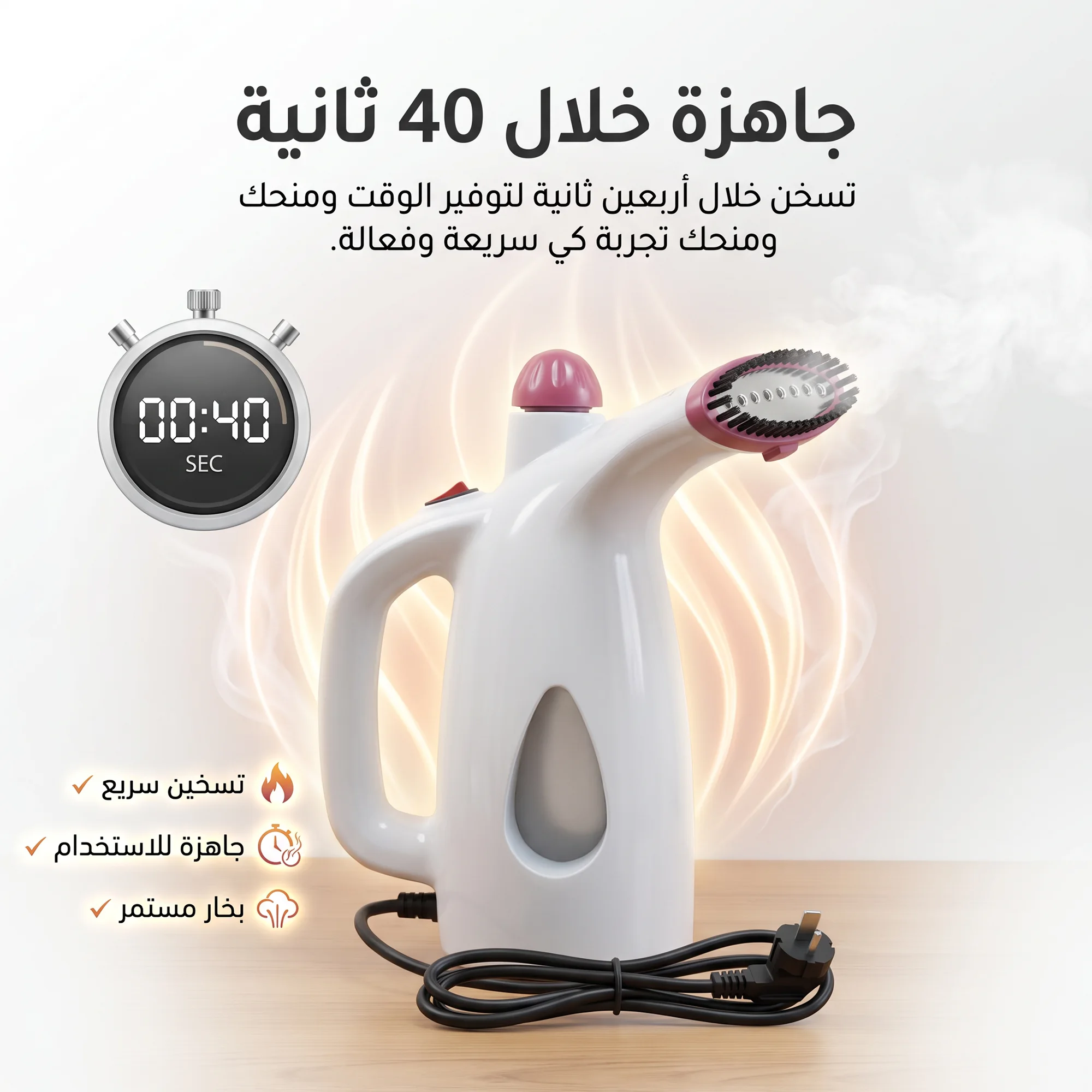 كواية بخار ومنظف بخاري  عمودي محمول للسفر والمنزل مع فرشاة تنظيف بضمان عامين