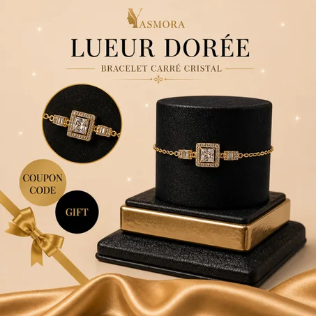 Lueur Dorée – Bracelet Carré Cristal
