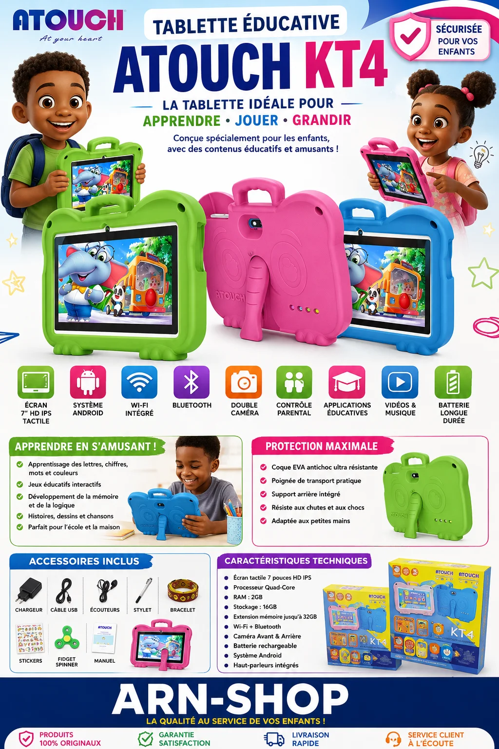 Tablette éducatif écran blindé pour enfants