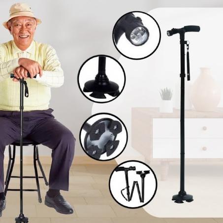 Elderly Walking Stick عصا للمشي قابلة للطي مع أضواء مدمجة