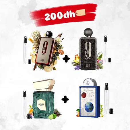 Pack 4 Decants 200dh - Rebel + 9PM Night Out + Art of Univers + Aether Extrait