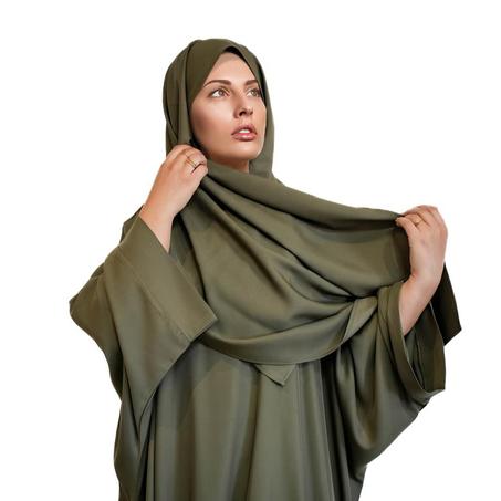 Abaya en Crêpe Kaki avec Foulard