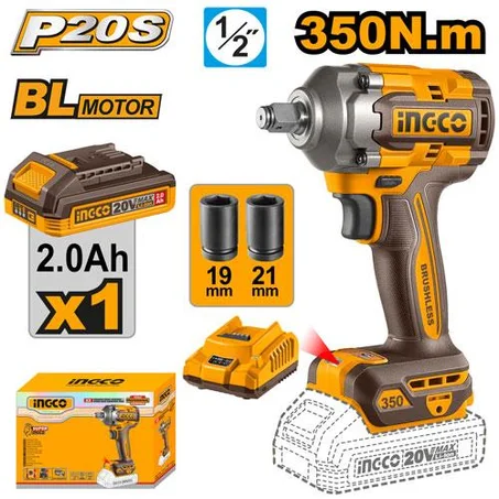 Boulonneuse à Chocs Brushless 20V 350 Nm INGCO CIWLI2035