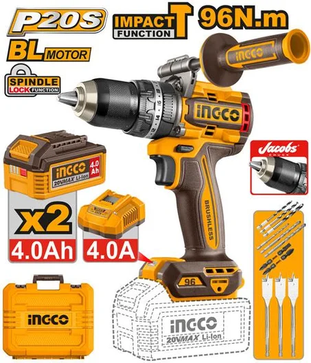 Perceuse à Chocs Brushless 20V INGCO CIDLI209686 | 96 Nm + 2 Batteries