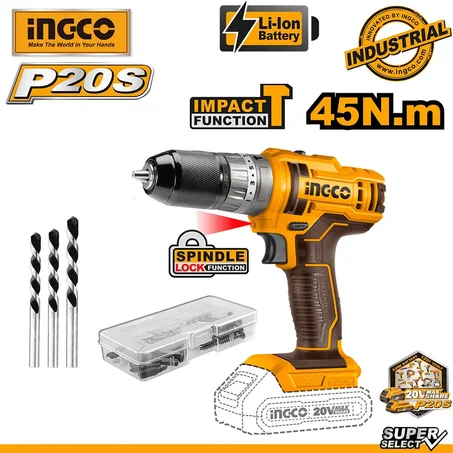Malette Perceuse-Visseuse 20V INGCO 45Nm | 2 Batteries CIDLI201452