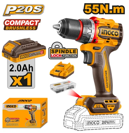 Visseuse Brushless 20V INGCO CDLI205582 | 55 Nm + 47 Accessoires