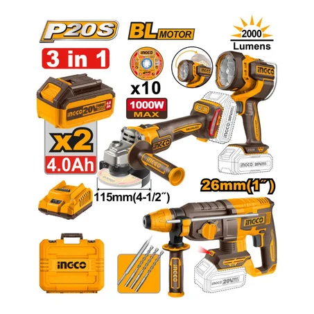 INGCO KIT COMBINÉ SANS FIL 3 PIÈCES [COSLI250183]