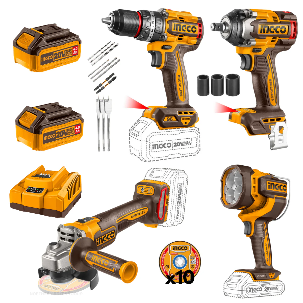 Pack 4 Outils INGCO COSLI241292 20V