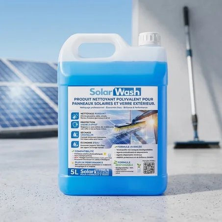 Solar Wash 5L – Nettoyant Panneaux Solaires & Verre Extérieur.                                                                              منظف احترافي للألواح الشمسية