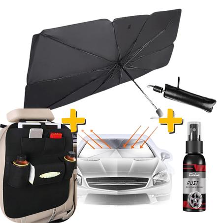 باك السيارة 3 في 1 - مظلة أمامية قابلة للطي + بخاخ مزيل الصدأ + حقيبة ظهر مقعد السيارة