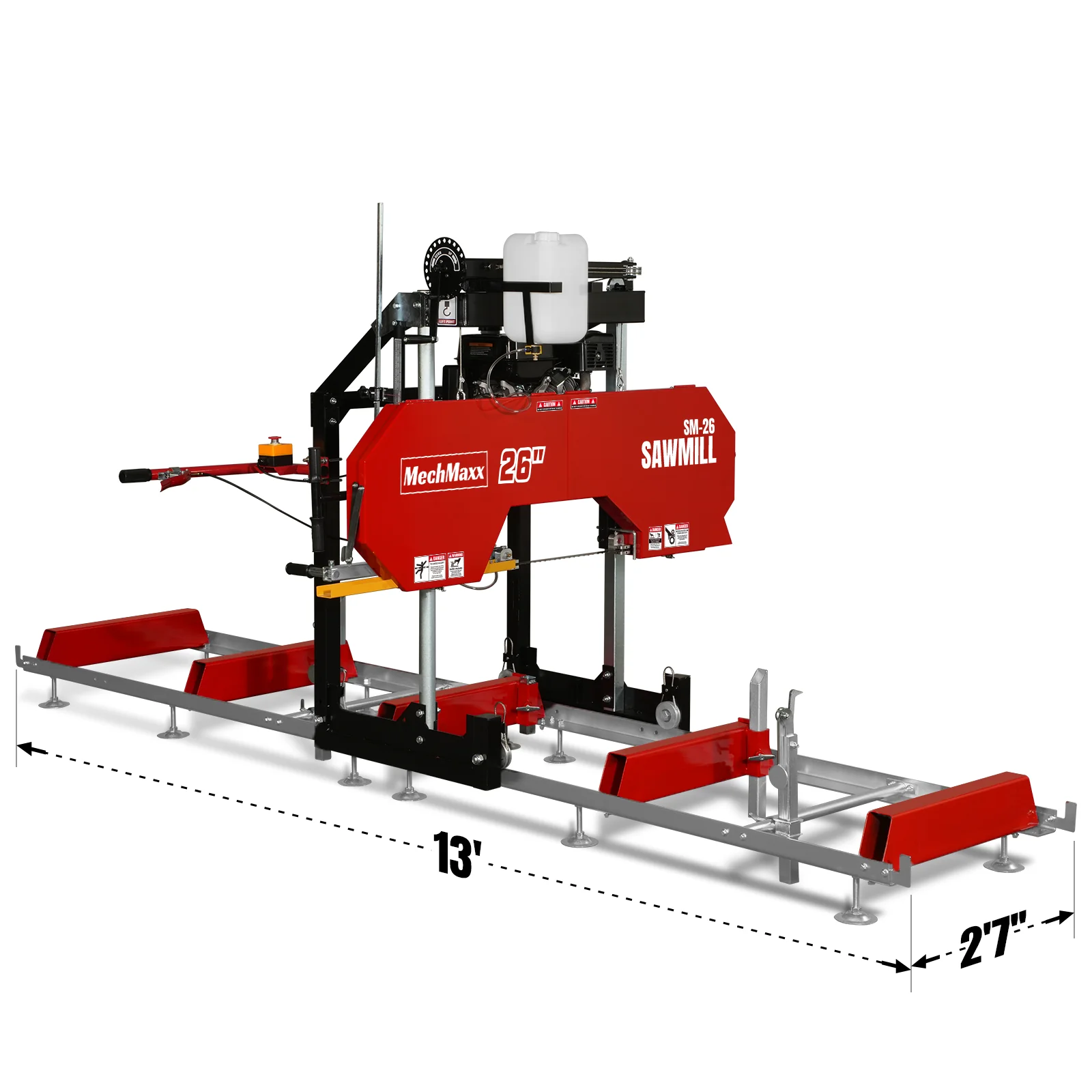 26″ Portable Sawmill, 420cc 15HP E-Start Gasoline Engine, 22″ Board Width, 13′ Track Length , SM26