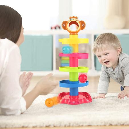 لعبة برج دوار لاسقاط الكرة ومتابعة حركتها ودورانها لتطوير المهارات التعليمية للاطفال والصغار، هدايا عيد ميلاد للاولاد والبنات بعمر 1 2 سنة، ABS، متعددة