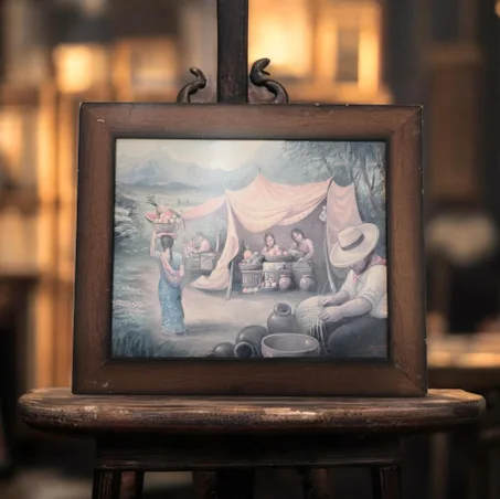 Tableau décoratif vintage – Scène de marché rural