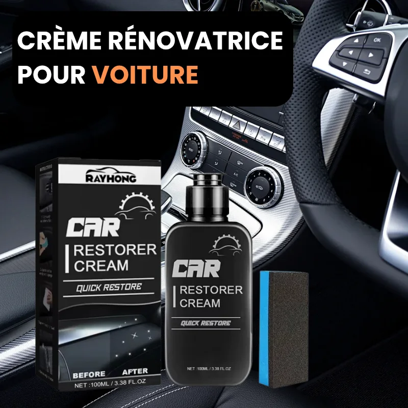 Crème rénovatrice pour tableau de bord, cire pour pièces en cuir et accessoires automobiles (100 ml), avec éponge.