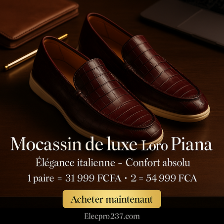 Mocassin de luxe Loro Piana – Cuir embossé croco | 1 = 31 999 FCFA • 2 = 54 999 FCFA | Livraison gratuite au Cameroun