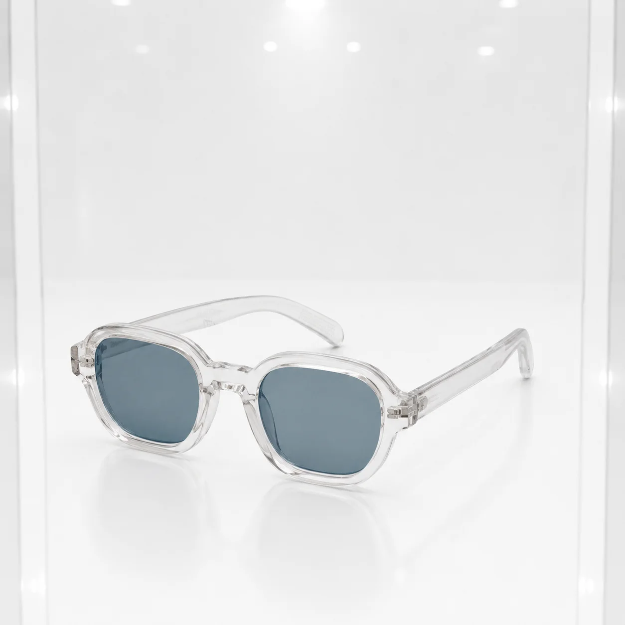 Lunettes de soleil en acétate transparent – Monture carrée, verres gris fumés UV400