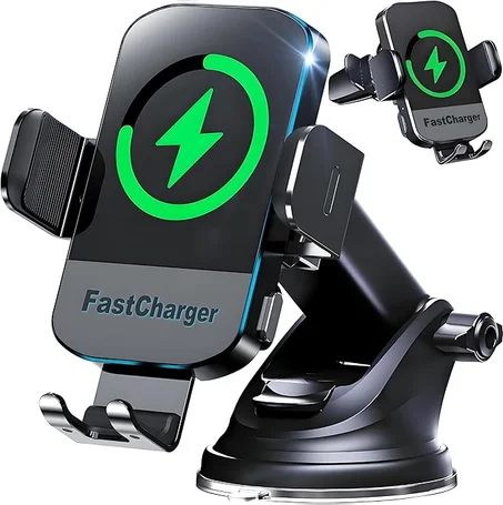 CHGeek Cargador inalámbrico para automóvil, actualización 2025 de 15 W, carga rápida, sujeción automática, soporte de teléfono para montaje en automóvil, compatible con iPhone 17 16 15 14 13 