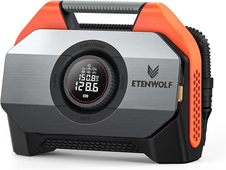 ETENWOLF VORTEX S6 - Inflador de neumáticos, compresor de aire portátil para vehículos pesados, bomba de aire inalámbrica para automóvil e inflables con batería de 19200 mAh, ciclo de trabajo
