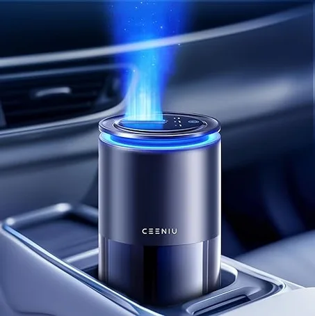 Ceeniu Ambientador para automóvil CF12 Pro, difusor ultrasónico inteligente, boquilla de pulverización ampliada, encendido/apagado automático, 3 modos, luz ambiental, batería integrada de 700