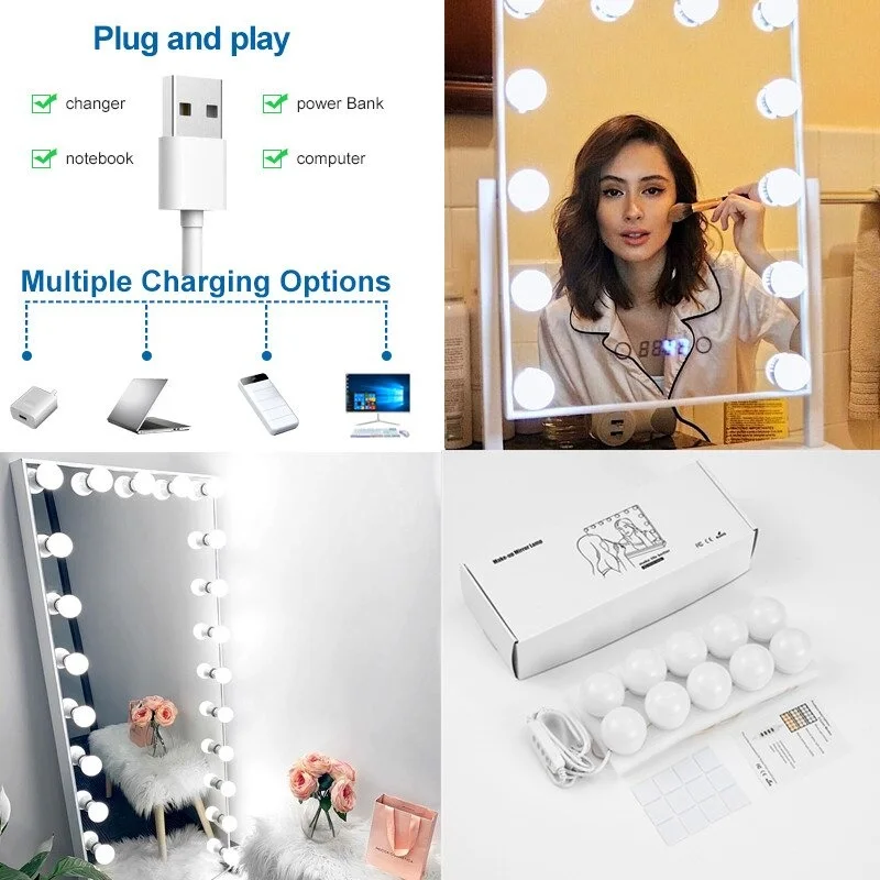 مصابيح مرآة LED على طراز هوليوود ، أحدث تصميم ، إصدار متقدم ، أكثر جمالا وأكثر عملية.