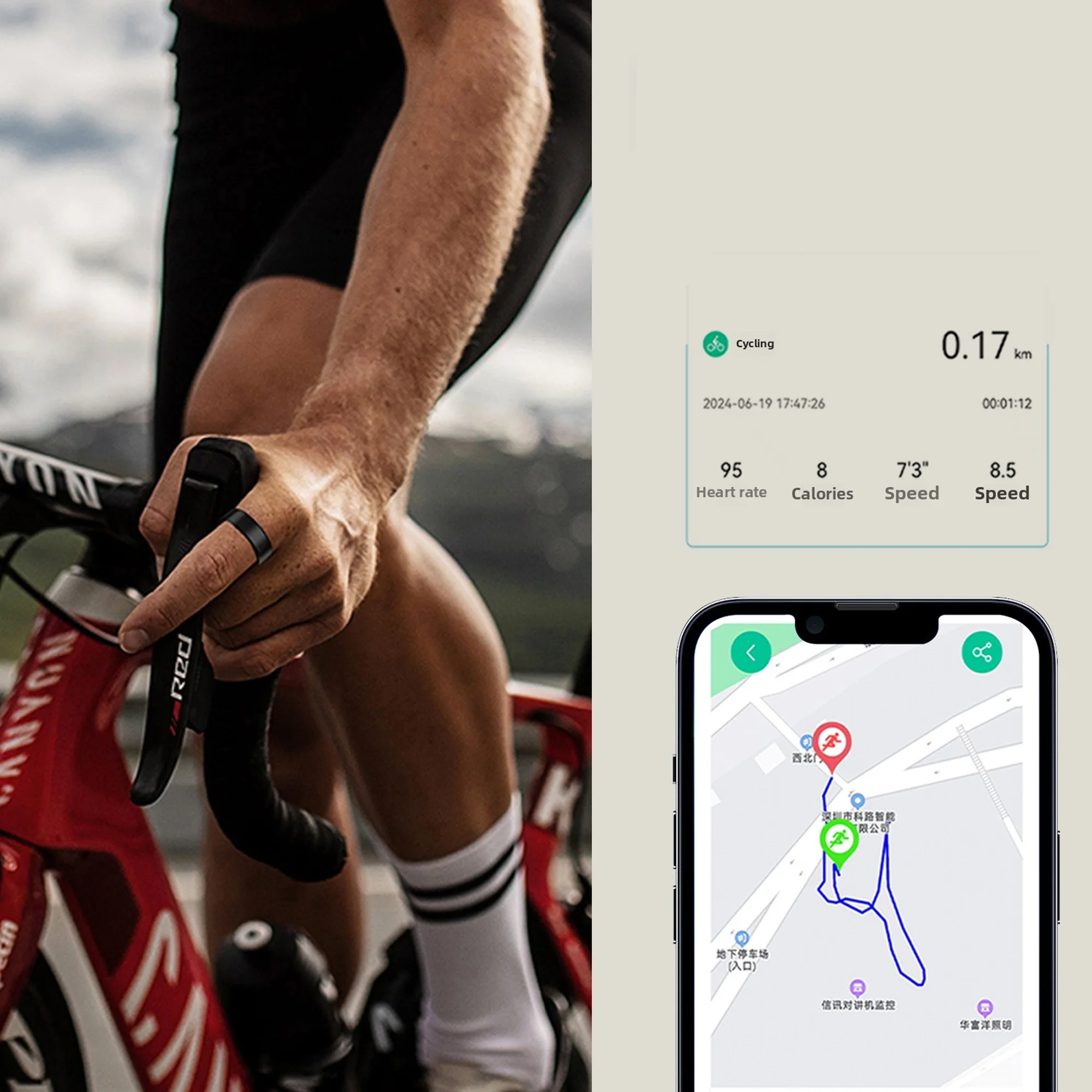 خاتم ذكي معدني مع جهاز مراقبة الصحة