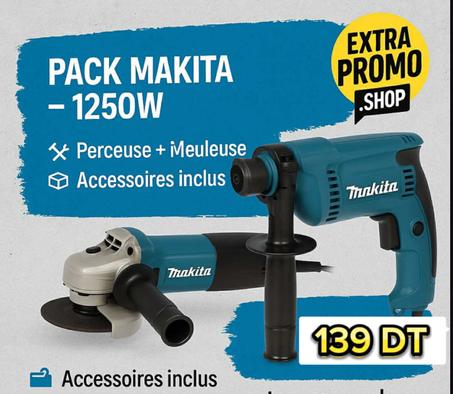 Pack MAKITA 1250W – Perceuse + Meuleuse 139DT