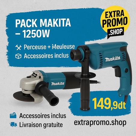 Pack MAKITA 1250W – Perceuse + Meuleuse 149 DT