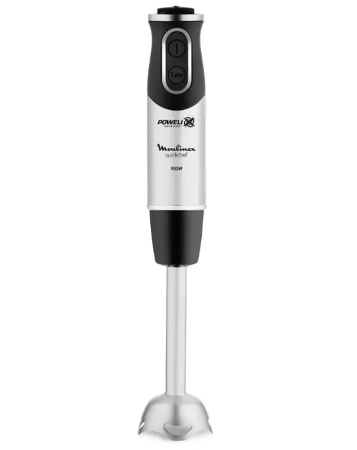 MIXEUR Quickchef 3 en 1, Pied mixeur, Lames powelix, 10 vitesses, Accessoires mini hachoir et fouet, Noir et métal
