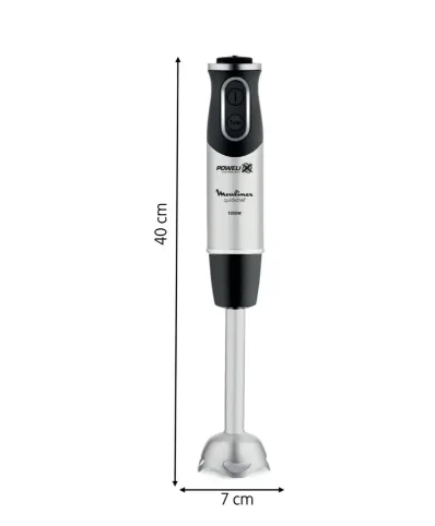 MIXEUR Quickchef 3 en 1, Pied mixeur, Lames powelix, 10 vitesses, Accessoires mini hachoir et fouet, Noir et métal