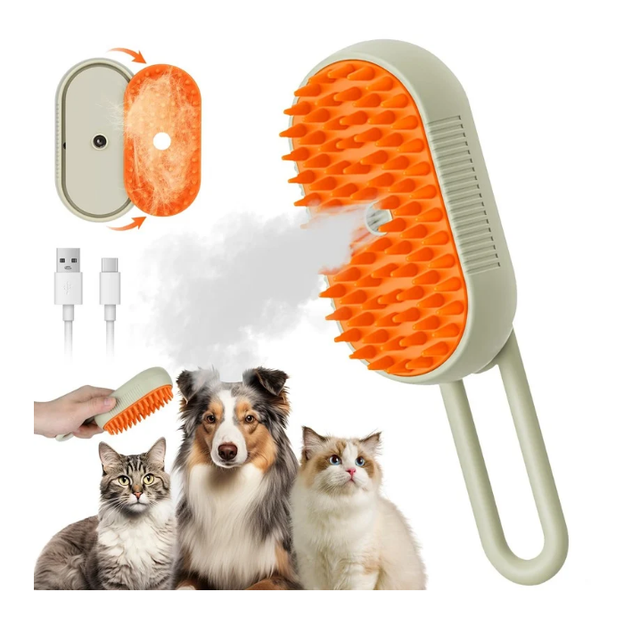 3-in-1 Cat Steam Brush | Water Misting Pet Hair Removal & Massager | 360° Foldable Handle for Small Indoor Cats
