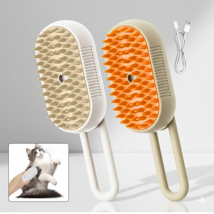 3-in-1 Cat Steam Brush | Water Misting Pet Hair Removal & Massager | 360° Foldable Handle for Small Indoor Cats