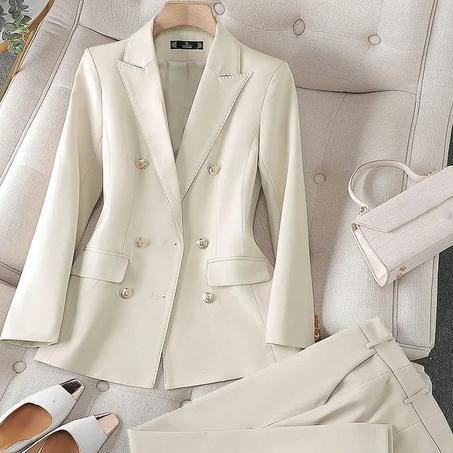 سترة نسائية أحادية اللون وبنطال ، بدلة بانت نسائية للمكتب ، ملابس عمل عملية ، طقم نسائي رسمي مكون من قطعتين ، جودة عالية