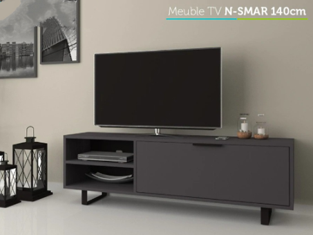 Table TV N-SMAR 140cm - Gris Anthracite - Salon et séjour