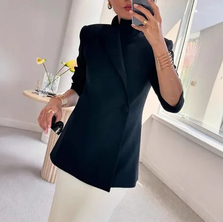 Le Blazer Iconique ELIVARA - Coupe Sculpturale & Col Officier