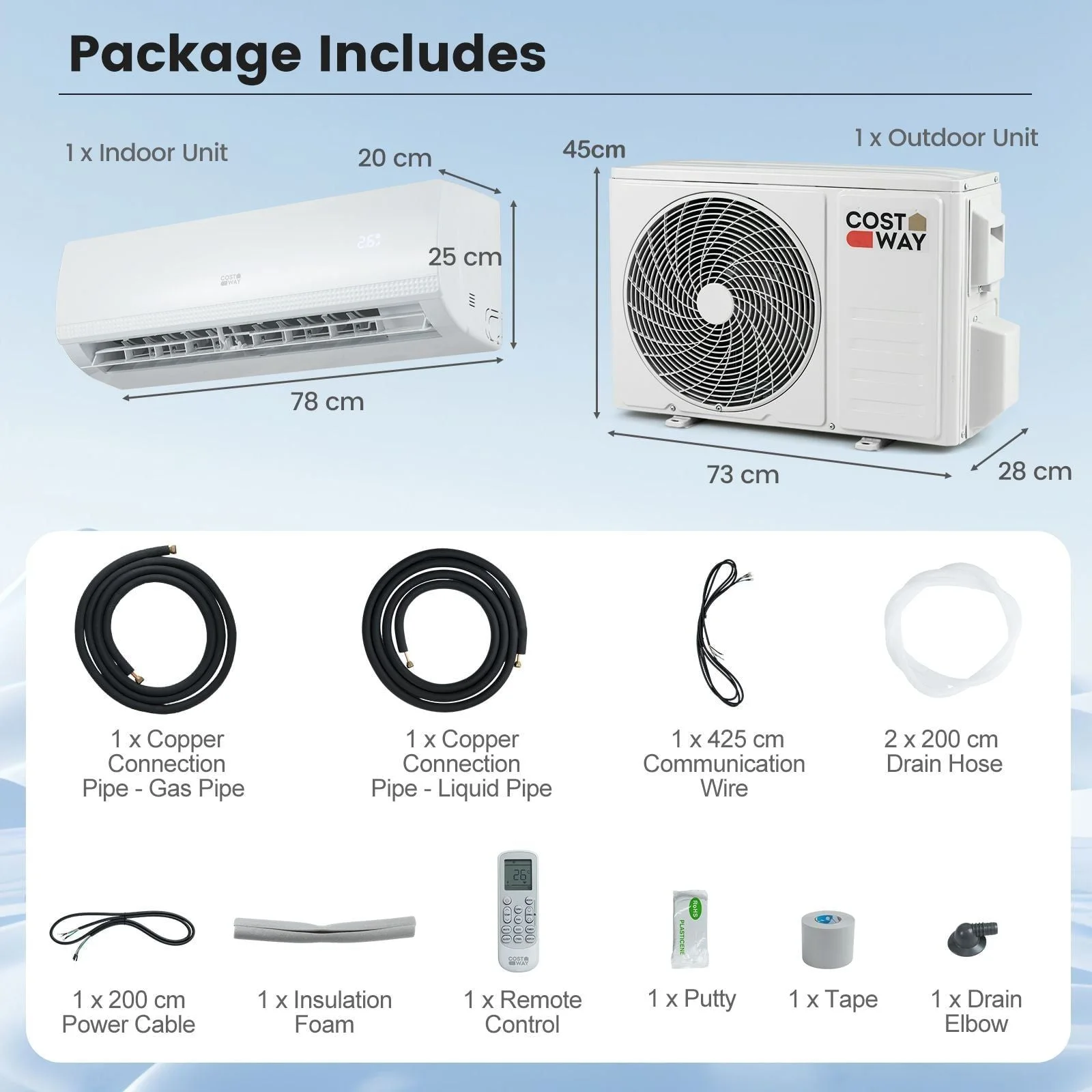 Costway 9000BTU 5-in-1 Wall Split Air Conditioner Heater Dehumidifier