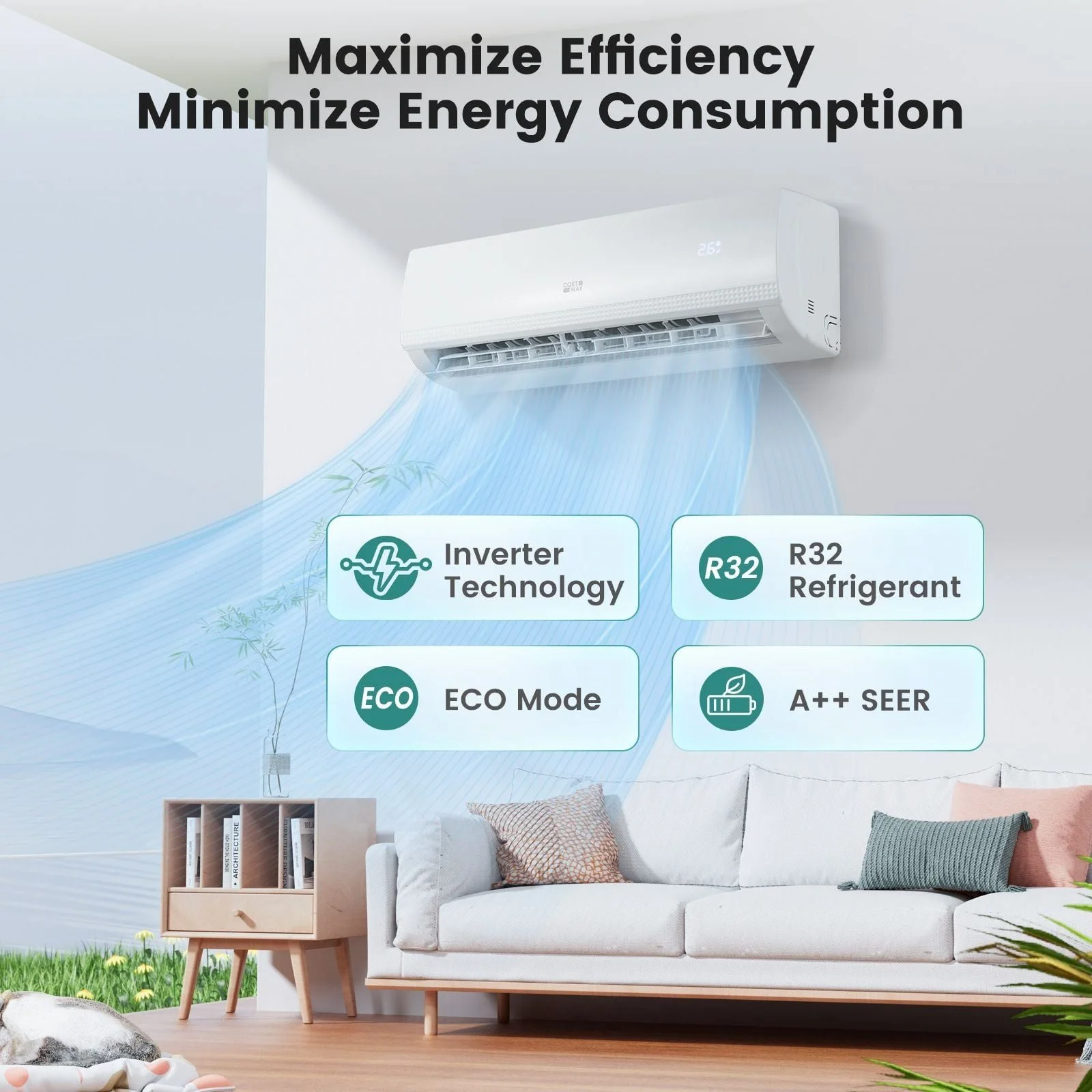 Costway 9000BTU 5-in-1 Wall Split Air Conditioner Heater Dehumidifier