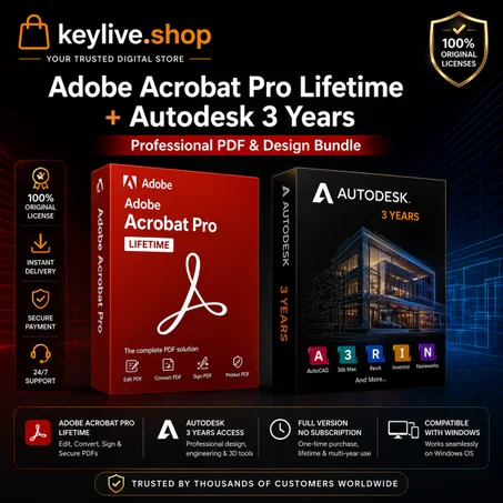 Adobe Acrobat Pro Lifetime + Autodesk 3 Years | Professional PDF & Design Bundle
