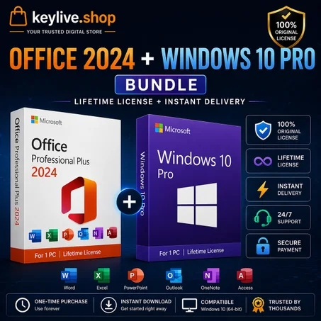 Office 2024 + Windows 10 Pro Bundle | Lifetime License + Instant Delivery