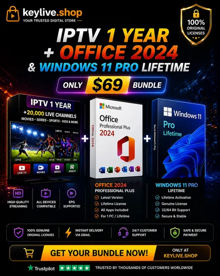 IPTV 1 Year + Office 2024 & Windows 11 Pro Lifetime | $69 Bundle