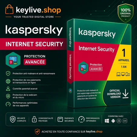 Kaspersky Internet Security -2026\ 1 appareil 1 an et recevez instantanément