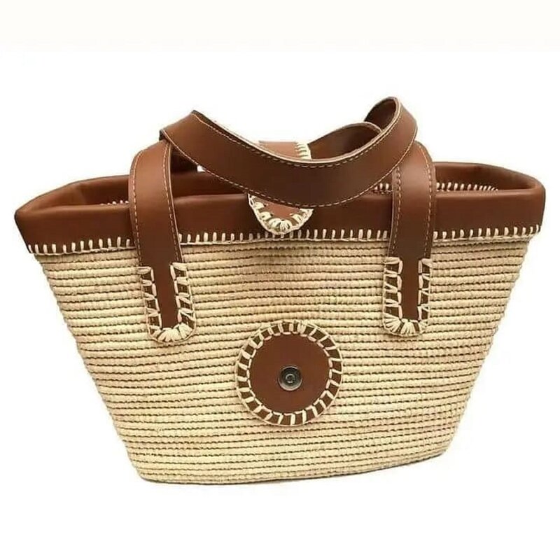 Elevate Your Style with Handmade Straw Handbag - Fashion Meets Function with Leather Handle - 100% Natural Materials